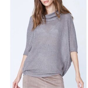 Laila Jayde Textured Cowl Neck Dolman Sleeve Top Gray Beige Black Medium Petite